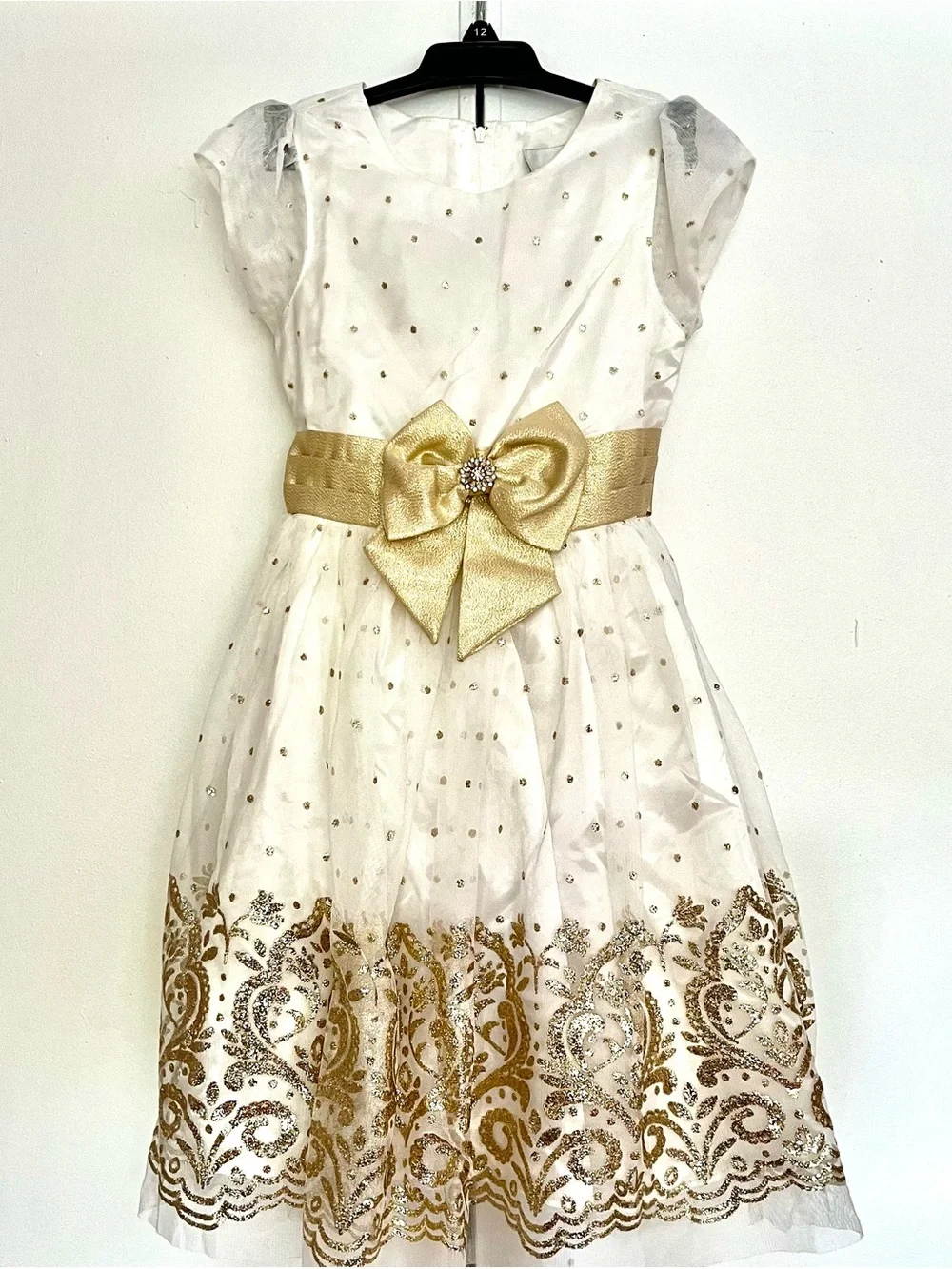 Rare Editions White Dress with Gold Accent Dots